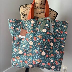 Floral Tote Bag with Orange Handles